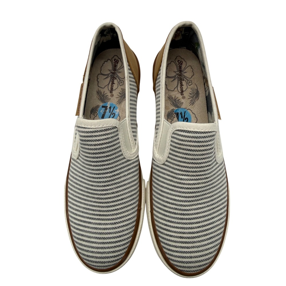 Tommy‎ Bahama Slip On Sneakers Womens 7.5 Blue Excellent Striped Canvas Loafer